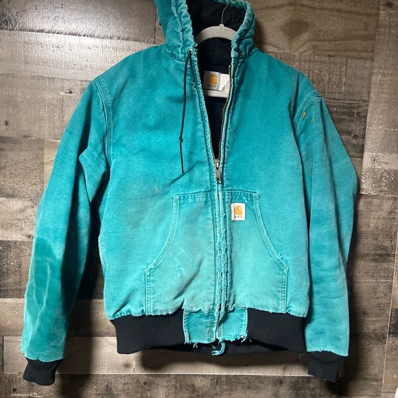 Carhartt Other - Vintage Carhartt Men’s faded Teal Distressed Hooded Work Jacket XL